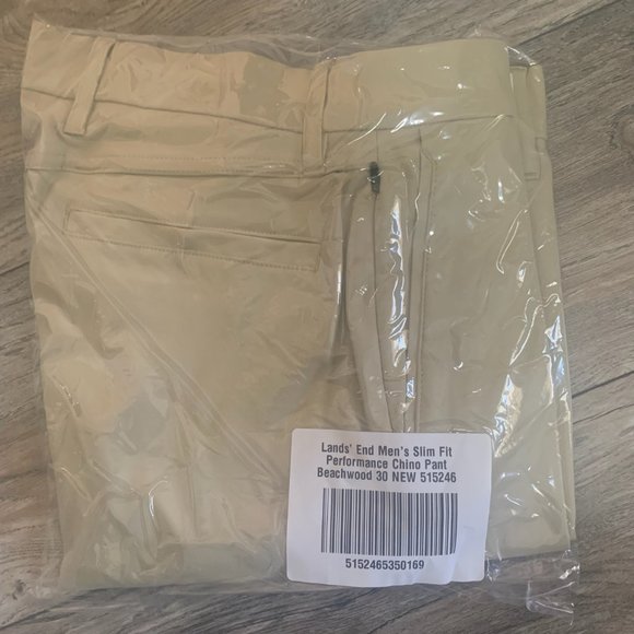 NWT LANDS' END MEN'S SLIM FIT PERFORMANCE CHINO PANTS COLOR BEACHWOOD 30X30 - Picture 5 of 7